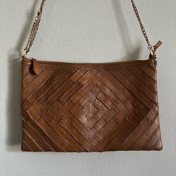 Culture Riot brown crossbody purse with diamond-shaped patchwork detailing‎ - Picture 2 of 8